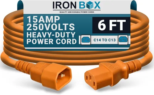 Vista 55 de IronBox Electric - Cable de Alimentación C14 a C13 de Servicio Pesado, 15A, 250V, Cable de Extensión para Computadora 14/3 AWG - Cables