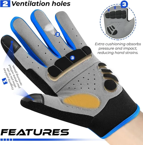 Vista 2 de BEAST RAGE Full Finger Cycling Gloves with Padding for Men Women, Anti-Slip, Shock Absorbing, Breathable, Touchscreen Mountain Bike Gloves for BMX