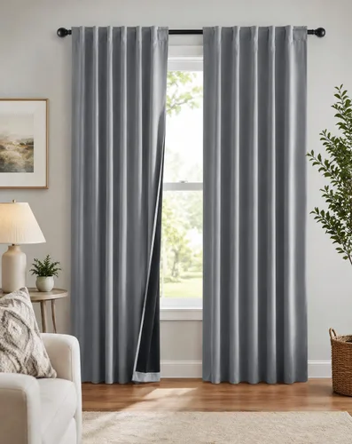 Vista 25 de PONY DANCE Cortinas opacas 100% cortas de 24 pulgadas de largo, medias cortinas con aislamiento térmico para ventanas pequeñas con parte trasera