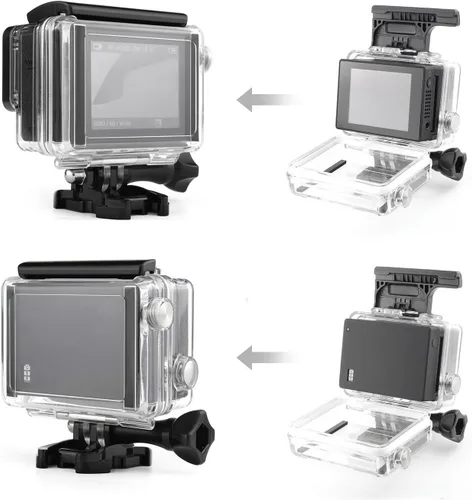 Vista 6 de SOONSUN Carcasa de buceo impermeable para GoPro Hero 3/3+/4 Negro Plata – Funda submarina de 40M compatible con pantalla y batería BacPac para buceo