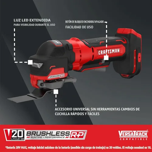 Vista 2 de CRAFTSMAN Herramienta oscilante inalámbrica V20, multiherramienta, hasta 19,000 OPM, solo herramienta desnuda (CMCE565B)
