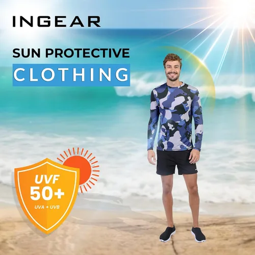Vista 2 de INGEAR Mens UPF 50+ Long Sleeve Sun Shirt Quick-Dry UV Protection Rash Guard for Fishing, Hiking Swimming & Outdoor Sports