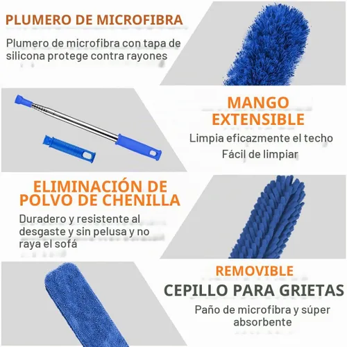 Vista 3 de Plumeros profesionales de microfibra para limpieza, 6 plumeros extensibles y flexibles con poste telescópico de 100 pulgadas, kit de limpieza