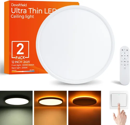 Vista 14 de Lámpara de techo LED regulable con control remoto, 24 W, 2640 lúmenes, 12 pulgadas, luz nocturna cálida de 2000 K y 3000 K-6500 K, moderna lámpara