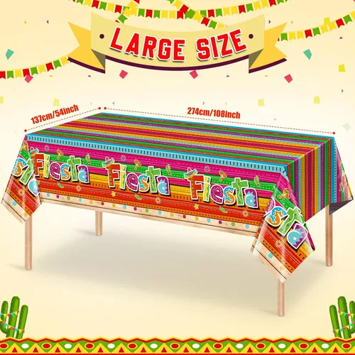 Vista 2 de Mantel de 3 piezas de decoración de fiesta mexicana, mantel de plástico impreso con Cinco de Mayo para fiesta, taco, noche, cumpleaños y suministros