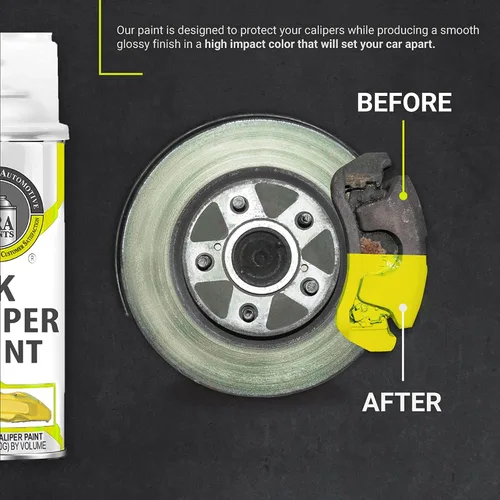 Vista 4 de ERA Paints 2K Pintura en aerosol para pinza de freno – Amarillo Acabado de alto brillo, resistente al calor de 500°F y a productos químicos