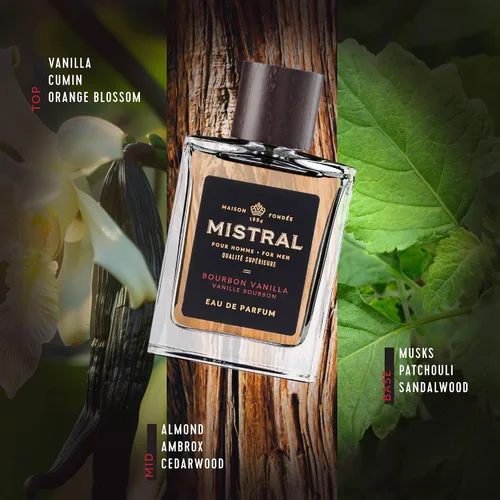 Vista 5 de Mistral Bourbon Vanilla Eau de Parfum para hombre, colonia para hombre, 3.4