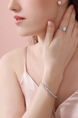 Vista 4 de Pulsera de tenis de plata de ley 925 con circonita cúbica de 0.157 in de corte redondo en bisel de 7.5 in
