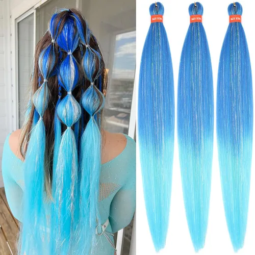 Vista 62 de Cabello trenzado preestirado ombré, extensiones de cabello trenzado sedoso, sin picazón, trenzas de cabello trenzado de ganchillo con textura Yaki