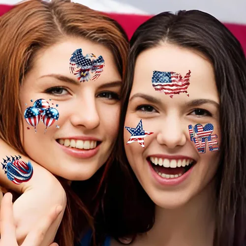 Vista 4 de 49 tatuajes patrióticos estadounidenses del 4 de julio, tatuajes temporales del Día de la Independencia, tatuajes temporales rojos, blancos