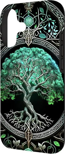 Vista 2 de Tree of Life Yoga Spiritual Celtic Viking Green Black Case for iPhone 17