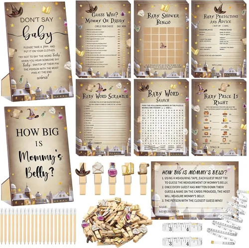 Vista 27 de Funnymoom Set de 426 piezas de juegos de baby shower de Halloween, 8 juegos, incluye bingo de baby shower, el precio correcto, adivina quién