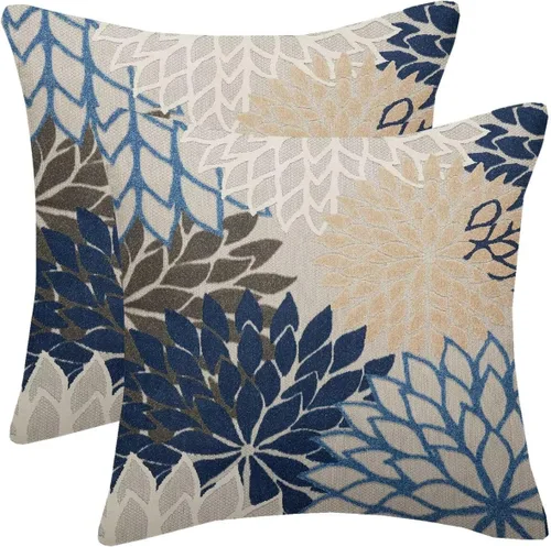 Vista 29 de Fundas de almohada azul marino verde 16x16 pulgadas, juego de 2 fundas de almohada rústicas, almohadas decorativas de aguamarina naranja floral
