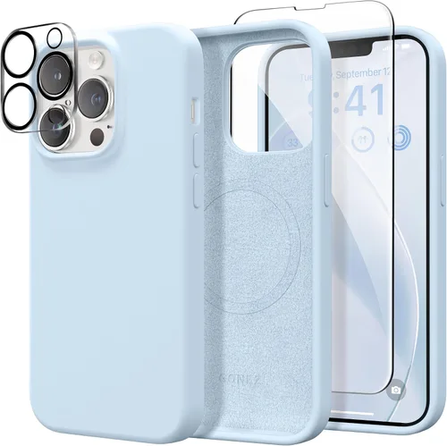 Vista 256 de GONEZ Funda magnética para iPhone 14, compatible con Magsafe, con protector de pantalla + protector de cámara, forro de microfibra antiarañazos