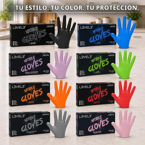 Vista 8 de L3 Guantes de Nitrilo Nivel 3 - Guantes Desechables Profesionales de Servicio Pesado - Sin Látex - Ajuste Ceñido - Caja de 100