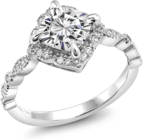 Vista 52 de Gem Stone King Anillo de compromiso solitario de moissanita blanca con piedra natal de corte cojín de 0.276 in para mujer, plata de ley 925