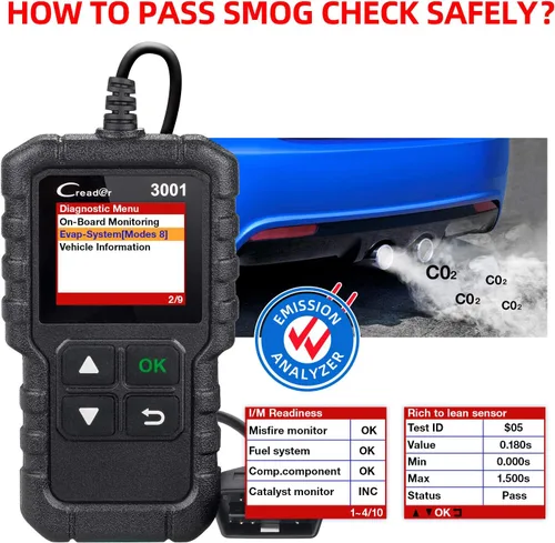 Vista 7 de LAUNCH Creader 3001 OBD2 escáner - Actualización 2025 Ver. lector de código de falla del motor, compatible con sensor O2, actualización gratuita