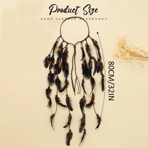 Vista 2 de CAKURE Diadema de plumas bohemia, tocado hippie negro, tocado indio, accesorios para el cabello de plumas para mujeres y niñas (tipo A)