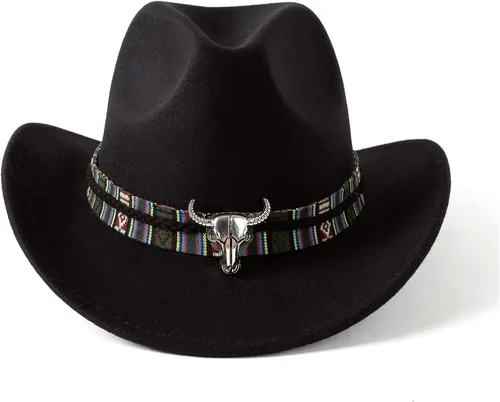 Vista 14 de Sombreros clásicos de vaquera occidental para mujer con cinturón ancho Negro