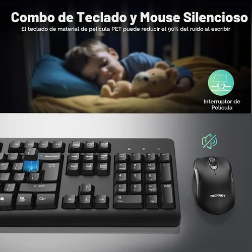 Vista 4 de TECKNET Combo de teclado y mouse inalámbricos para computadora portátil