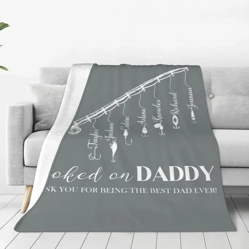 Vista 19 de Manta personalizada para papá con nombres de niños de 1 a 10 años, manta con texto en inglés "Thank You for Being The Best Dad Ever", para el Día
