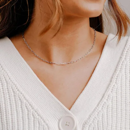 Vista 5 de Stocking Stuffers for Women - Layered Birthstone Necklace for Women Girls, 14K Gold-Plated Paperclip Chain Choker Necklace with Rectangle Birthstone