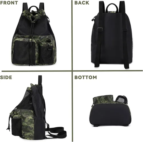 Vista 4 de Lohol Mochila grande de malla con cordón y bolsa para zapatos, saco de natación duradero con asa para deportes, gimnasio, yoga, playa, viajes