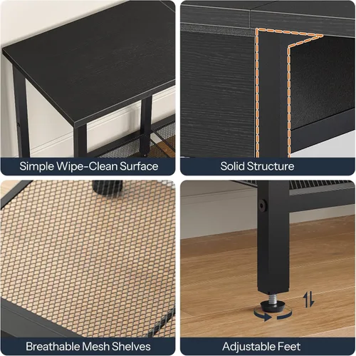 Vista 6 de HOOBRO Soporte de TV para televisores de hasta 55 pulgadas, centro de entretenimiento con cajón de tela y estantes abiertos, mesa consola industrial