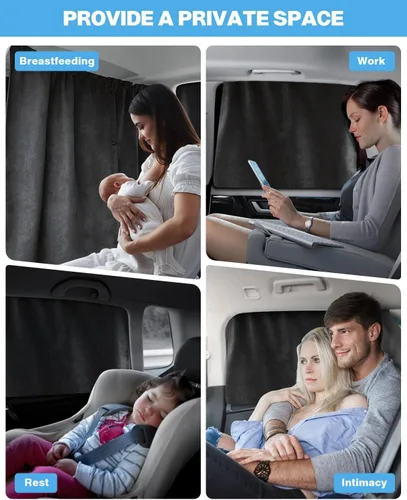 Vista 2 de Juego de 3 cortinas de privacidad para automóvil, 53.74 x 31.50 pulgadas, para SUV, MVP, camioneta, automóvil pequeño, sedán, cortinas de privacidad