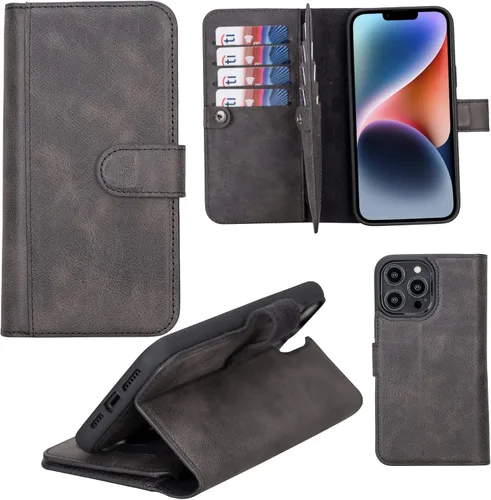 Vista 14 de HARDISTON Funda de piel auténtica de alta calidad hecha a mano para iPhone 7/8 / SE doble folio tarjetero - Funda magnética desmontable - Soporte