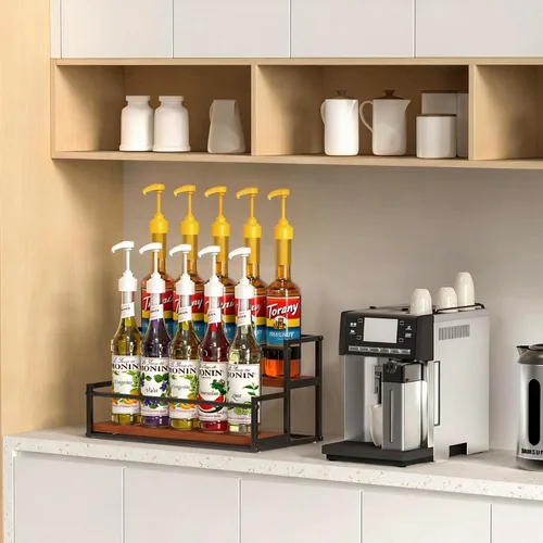 Vista 8 de THYGIFTREE - Estante para jarabe de café de 2 niveles Marrón de 2 niveles