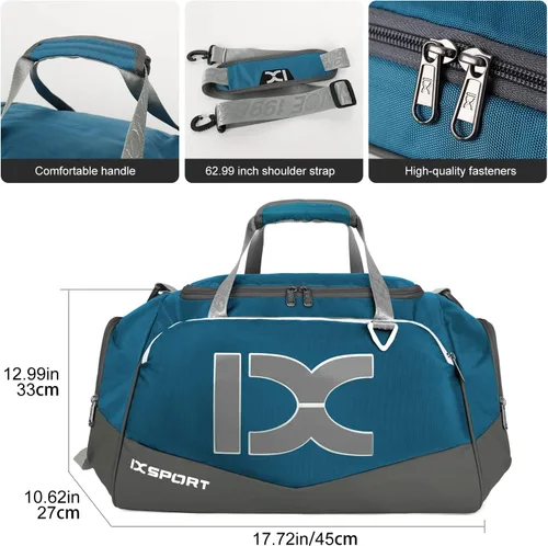 Vista 2 de INOXTO Bolsa de deporte de fitness con compartimento para zapatos, impermeable, bolsa de viaje para mujeres y hombres, azul Gray