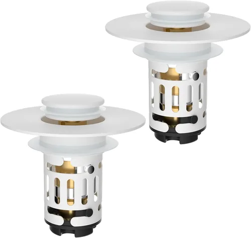 Vista 18 de Hibbent Colador de drenaje de lavabo de baño 3 en 1 mejorado, tapón universal desplegable con cesta de filtro de acero inoxidable extraíble atrapa