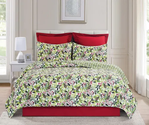 Vista 4 de C&F Home Tyson Pines - Juego de edredón reversible botánico de algodón de 3 piezas, lavable a máquina, color verde