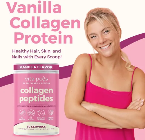 Vista 6 de VITA-PCOS Suplemento de cortisol y péptidos de colágeno en polvo para mujeres, promueve la energía, endocrino, cabello, piel, uñas y peso, Rhodiola