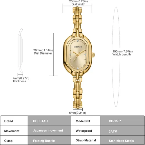 Vista 3 de CHEETAH Women's Gold Dainty Bangle Watch Small Vintage Bracelet, Easy Read Numeral Dial Waterproof