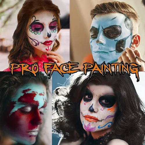 Vista 5 de AMIIR Kit de pintura facial de maquillaje de Halloween de 20 colores de alto pigmento para disfraz profesional, teatro, escenario, cosplay, fiesta