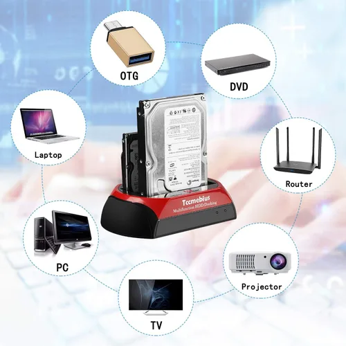 Vista 6 de TCC-S868-US - Estación de acoplamiento para disco duro USB 3.0 a 2.5 SATA IDE de 3.5 pulgadas, lector de ranuras duales, carcasa externa, para 2.5