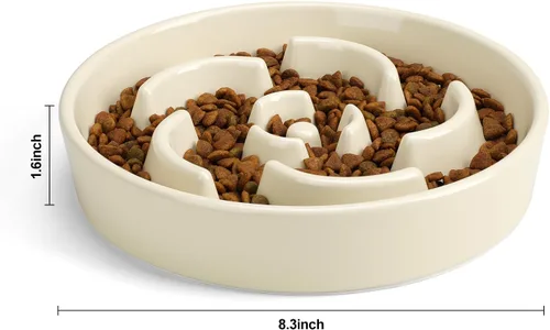 Vista 6 de Cuenco de cerámica para perros de alimentación lenta, 2 tazas de plato de Flor - Blanco
