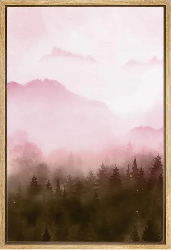 Vista 25 de SIGNWIN Framed Canvas Print Wall Art Neon Pink Mountain Range View Nature Wilderness Photography Modern Art Rustic Landscape Relax/Calm Multicolor