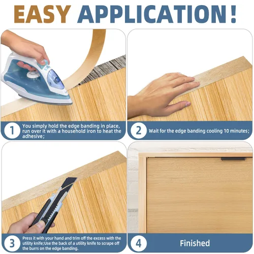 Vista 4 de Bandas de Borde de Abedul, rollo de 1 1/2 pulgadas x 10 pies de Bandas de Borde de Chapa - Pre-encoladas Flexibles, Cinta de Madera Real