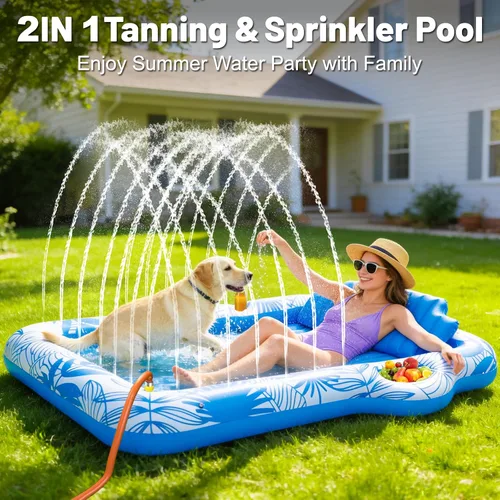 Vista 6 de Flotador inflable de 78 x 50 pulgadas para piscina con aspersor, flotadores de piscina extra grandes para adultos con almohada 6 en 1, flotador