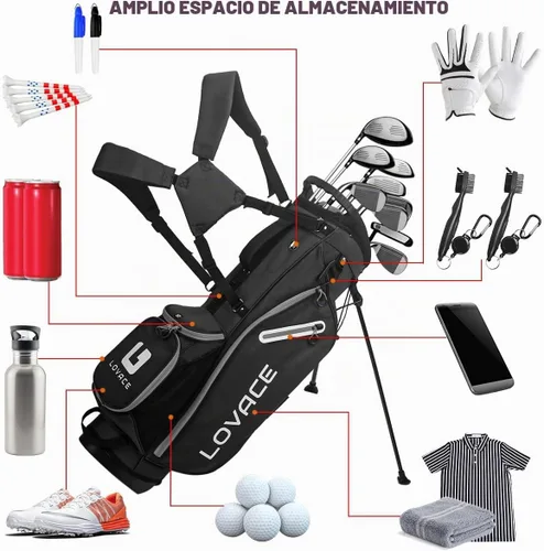 Vista 5 de Bolsa de golf con soporte de 14 divisiones, bolsa de golf ligera con soporte para hombres y mujeres Negro