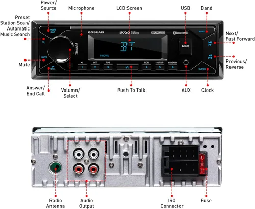 Vista 5 de BOSS Audio Systems 609UAB Estéreo multimedia para automóvil - Din único, audio Bluetooth y llamadas manos libres, micrófono integrado, reproductor