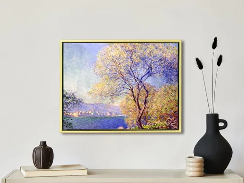 Vista 5 de Wieco Art Lienzo decorativo Monet Antibes Seen from The Salis Garden con marco dorado, impresión HD de 16 x 12 pulgadas, listo para colgar