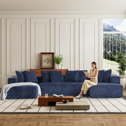Vista 42 de Sofá grande sin hueso de 125 pulgadas con diván, moderno sofá modular con asiento profundo, sofá tapizado de pana en forma de U para sala de estar