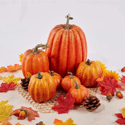 Vista 2 de 7 calabazas artificiales de espuma – Calabazas decorativas de plástico para otoño, Halloween, Acción de Gracias (naranja)