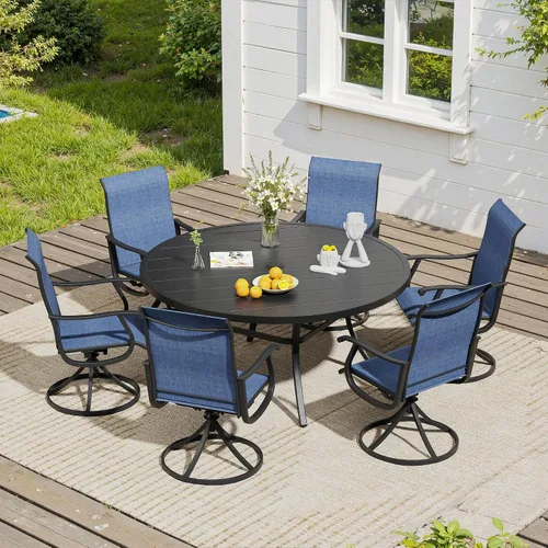 Vista 22 de VICLLAX Muebles pequeños de exterior de 3 piezas, 2 sillas giratorias de patio y mesa redonda pequeña para 2, sillas de carbón oscuro y negro