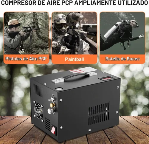 Vista 4 de Compresor de aire PCP portátil, 4500 PSI/30 MPa Compresor de tanque de buceo con carrete de alambre, parada automática, compresor de pistola de aire