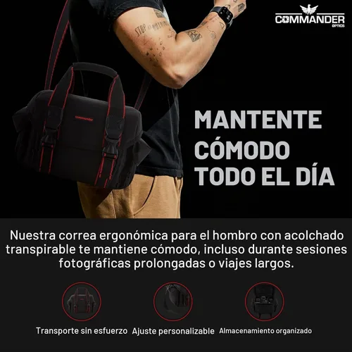 Vista 5 de COMMANDER OPTICS Bolsa grande para cámara, resistente al agua, acolchado suave, espaciosa bolsa de viaje para cámaras Canon EOS, Nikon, Sony y más